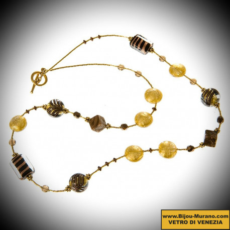 Ancient phoenician port gold long necklace jewelry murano glass bariole brown