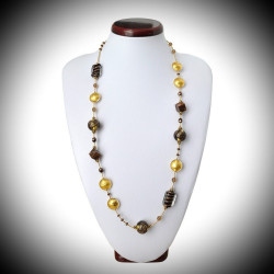 gold lange halskette schmuck aus murano-glas und bariole braun