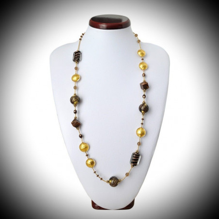 gold lange halskette schmuck aus murano-glas und bariole braun