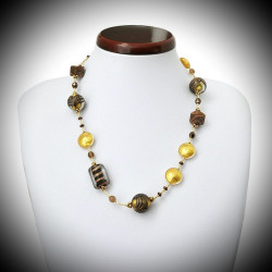 collana in oro gioielli in vetro di murano, bariole marrone