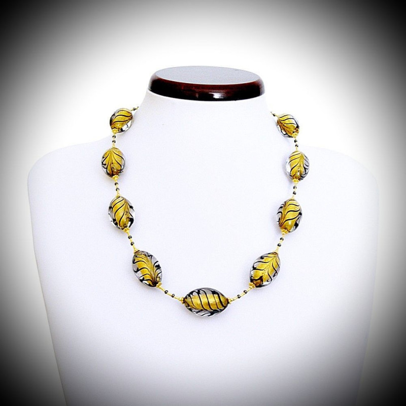 Fenicio olive noir et or collier en veritable verre de murano de venise