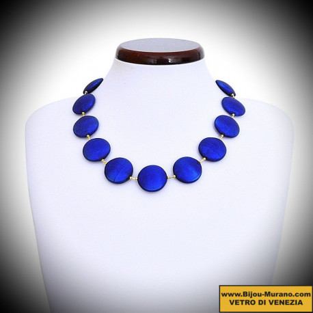 Francy blue satin collar jewel, genuine murano glass of venice