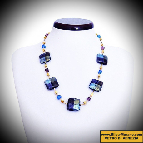 Quadrifoglio necklace blue jewel, genuine murano glass of venice