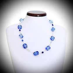Sasso rigadin collier bleu en veritable verre de murano venise