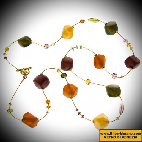 Scoglio di raso di colore di caduta collana lunga di gioielli in autentico vetro di murano di venezia