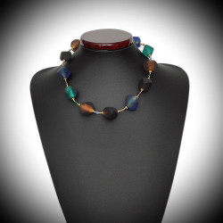 Satinato Blu Collana Gioiello in Vero Vetro di Murano di Venezia