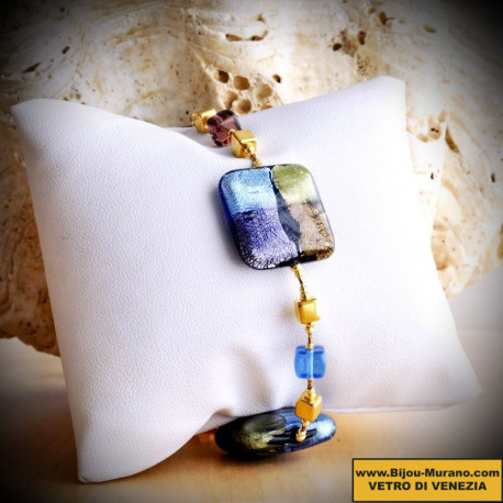 Quadrifoglio bleu bracelet en veritable verre de murano de venise