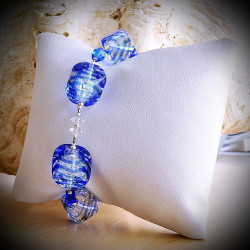 Sasso rigadin bracelet blue genuine murano glass venice