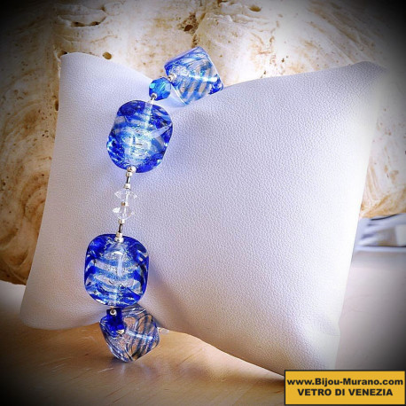 Sasso rigadin bracelet blue genuine murano glass venice