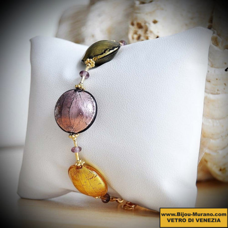 Pastiglia gold-und parma-armband verfeinert im echten murano-glas aus venedig