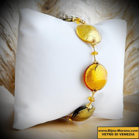 Pastiglia multicolor gold-herbst-armband aus echten murano-glas