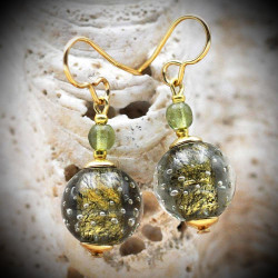 Grey-Green Earrings in Authentic Murano Glass from Venice