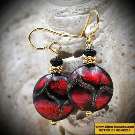 Pastiglia aventurina red - earrings-red jewel, genuine murano glass of venice