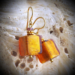 Amber and gold Earrings in Genuine Murano Glass from Venice