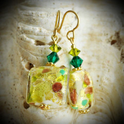 Green Boticelli Earrings in Genuine Murano Glass from Venice