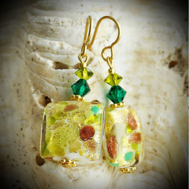 Green Boticelli Earrings in Genuine Murano Glass from Venice Green Boticelli Earrings in Genuine Murano Glass from Venice