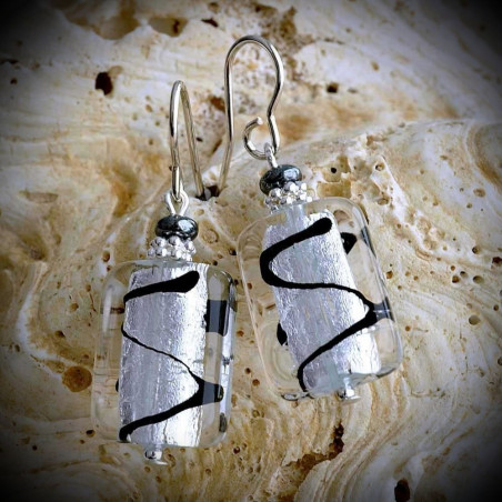 Earrings black and gold genuine murano glass
