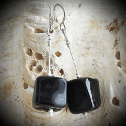 Cubo sciogliendo black - black earrings in real glass of murano in venice