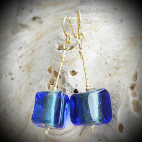 Cubo sciogliendo bleu - boucles d'oreilles bleues en véritable verre de Murano de Venise