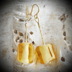 Cubo Sciogliendo Gold – Yellow Gold Earrings in Genuine Murano Glass from Venice