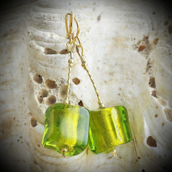 Cubo Sciogliendo Anise Green, Green earrings in genuine Murano glass from Venice