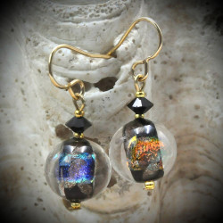 Chiaro di luna noir boucles d'oreilles en veritable verre de murano de venise