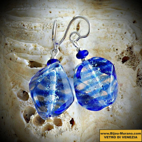 Sasso rigadin blue earrings, blue genuine murano glass of venice