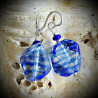 Sasso rigadin blue earrings, blue genuine murano glass of venice