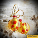 Rosso pasta - earrings gold and red murano glass red polka dots