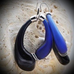 Mio black-and-blue - earrings creoles blue and black genuine glass blown-murano venice