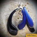 Mio black-and-blue - earrings creoles blue and black genuine glass blown-murano venice