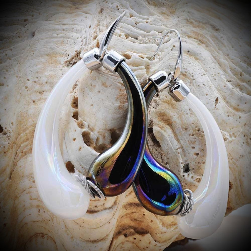 Mio White and Pearl – Authentic Murano Hand-Blown Glass Hoop Earrings from Venice Mio White and Pearl – Authentic Murano Hand-Blown Glass Hoop Earrings from Venice