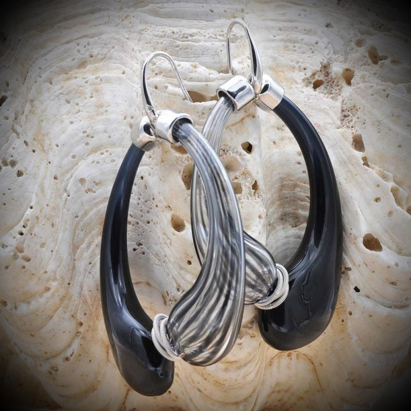 Mio black-and-blue - earrings creoles blue and black genuine glass blown-murano venice Mio black-and-blue - earrings creoles blue and black genuine glass blown-murano venice