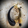 Black and Gold Hoop Earrings with Genuine Hand-Blown Murano Glass from Venice