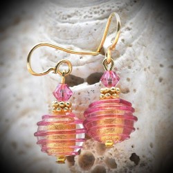 Di jo-jo rosa - oro rosa orecchini gioielli in autentico vetro di murano di venezia