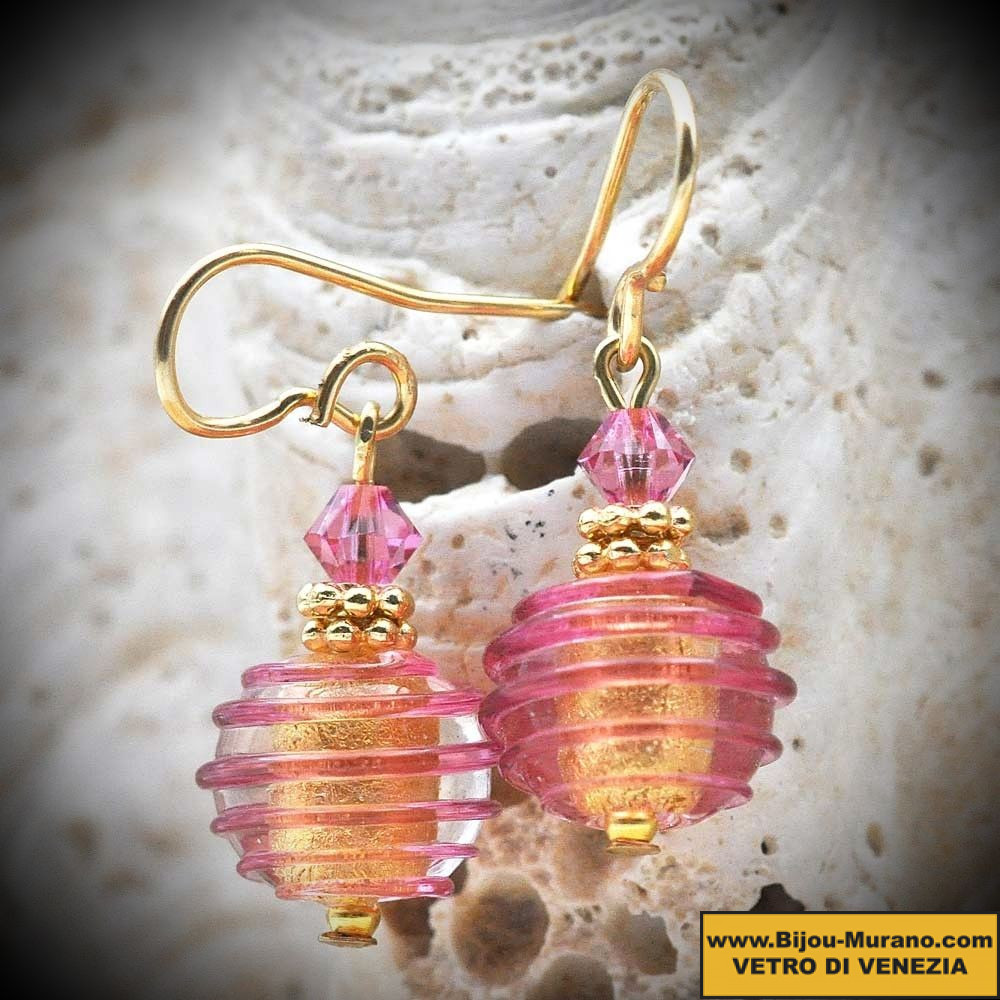 Jo-jo-rosa und gold - ohrringe rosa schmuck aus echten murano-glas aus venedig