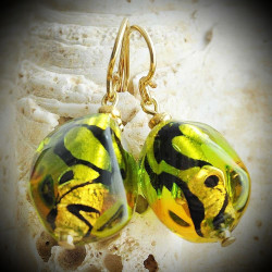 Green and Amber Murano Glass Earrings