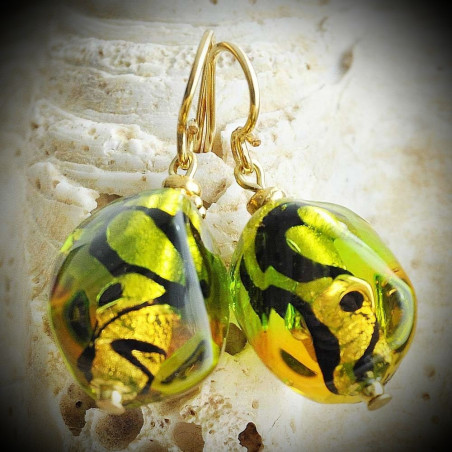Green and Amber Murano Glass Earrings