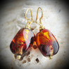 boucles d'oreilles en verre de murano ambre et rouge