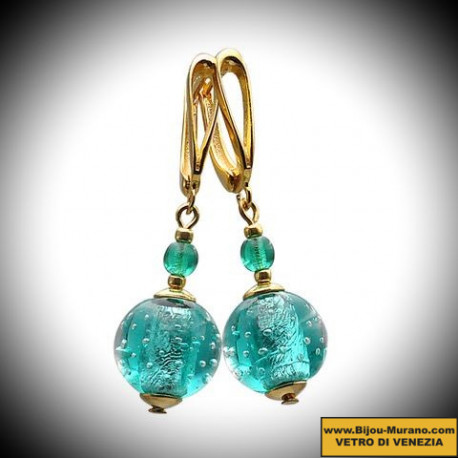 Fizzy bleu turquoise - boucles d'oreilles dormeuses bleues bijoux en veritable verre de murano de venise