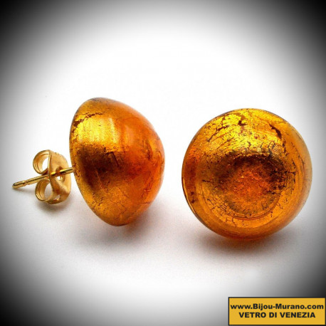 Earrings buttons amber jewellery genuine murano glass
