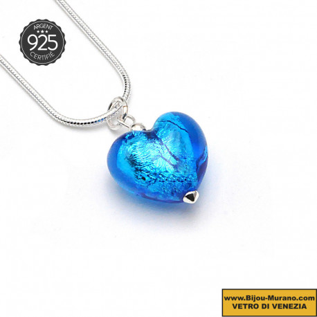 Pendentif coeur bleu ciel micro en verre de murano