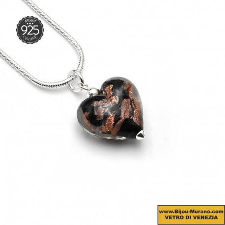 Black micro heart and aventurine pendant made of murano glass
