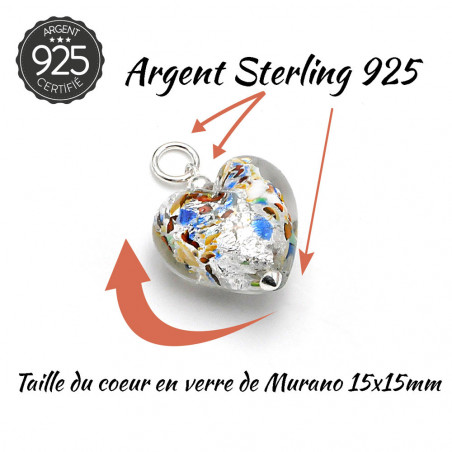 Ciondolo cuore micro argento multicolore vetro di murano