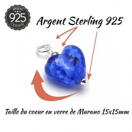 Pendentif coeur bleu marine micro en verre de murano