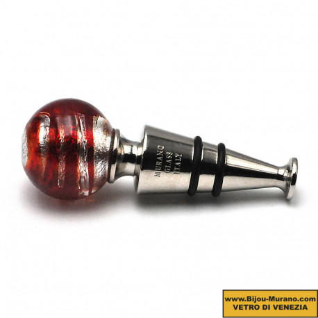 Round red and silver murano glass bottle stopper