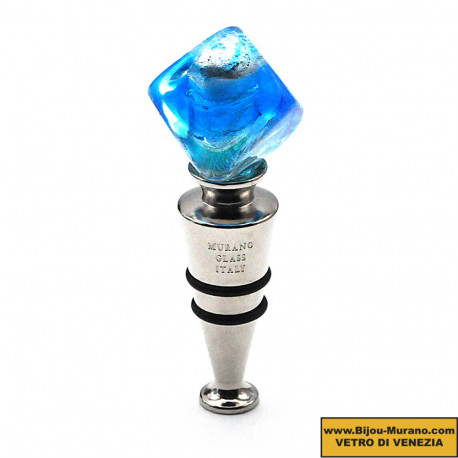 Murano glass blue and silver cube bottle cap