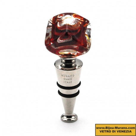 Red and silver murano glass cube bottle stopper