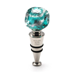 Turquoise blue and silver cube bottle stopper in murano glass