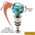 Turquoise blue and silver cube bottle stopper in murano glass